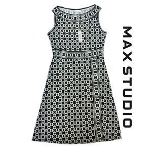 Max Studio Sleeveless Dress, Wrap Style Black/White Chain Link Print, XS/2-4 NWT